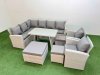 Fimous Garden Outdoor Rattan Furniture Set Rattan Corner Sofa Oblong Dining Table with 2 Armchairs 3 Footstools Light Grey Mixed 11 Seater