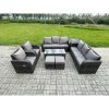 Fimous 10 Seater Wicker PE Rattan Sofa Set Outdoor Patio Garden Furniture with 2 Reclining Chairs Coffee Table Side Table 2 Small Footstools Dark Grey Mixed
