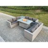 Fimous Light Grey U Shape Lounge Sofa Dining Set With Gas Heater Firepit Dining Table Set Burner With Extra Side Coffee Tea Table