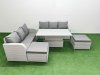 Fimous Outdoor Garden Furniture Sets 8 Seater Wicker Rattan Furniture Sofa Sets with Adjustable Lifting Dining or Coffee Table high Back Lounge Sofa 2 Big Footstool Light Grey