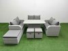Fimous 9 Seater PE Wicker Rattan Furniture Sofa Sets with Adjustable Lifting Dining or Coffee Table 2 Seater Love Sofa 3 Stool Light Grey