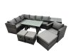 Fimous 10-seater Outdoor PE Rattan Sofa Set with Dining Table Patio Garden Furniture Sets with Chair 3 Stools Side Table Dark Grey Mixed