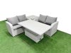 Fimous 4 Seater Outdoor Love Sofa Set Rattan Garden Furniture Set with Adjustable Lifting Dining or Coffee Table Side Table Light Grey