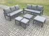 Fimous Aluminium 9 Seater Outdoor Garden Furniture Lounge Sofa Set with Square Coffee Table 3 Footstools Dark Grey