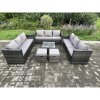 Fimous Outdoor Rattan Garden Furniture Set 11 Seater Patio Lounge Sofa Set with Square Coffee Table 2 Small Footstool Dark Grey Mixed