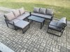 Fimous Aluminium 8 Seater Garden Furniture Outdoor Patio Sofa Set with Rectangular Coffee Table Armchair Big Footstool Dark Grey
