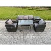 Fimous Rattan Wicker Garden Furniture Patio Conservatory Sofa Set with Rectangular Dining Table Reclining Chair 3 Seater Sofa Side Table