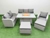Fimous Patio PE Wicker 8 Seater Outdoor Rattan Furniture Sofa Sets with Firepit Dining Table Reclining Chair Loveseat Sofa 3 Seater Sofa 2 Big Footstools Light Grey