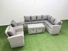 Fimous Rattan Garden Furniture Set 7 Pieces Outdoor Garden Sofa Oblong Coffee Table Set with 2 Chairs 2 Small Footstools Light Grey Mixed