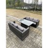 Fimous 6 Seater?Outdoor Rattan Sofa Set Garden Furniture Adjustable Rising Lifting Dining Table Dark Grey Mixed