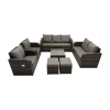 Fimous 3 Seater Sofa Reclining Chair Coffee Table Set Rattan Garden Outdoor Furniture Set with 2 Small Stool Dark Grey Mixed