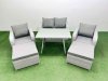 Fimous Light Grey PE Wicker Rattan Garden Furniture Set Sofa Set Reclining Chair Love Sofa Rectangular Dining Table 2 Big Stools