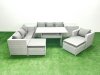 Fimous 9 Pieces Outdoor Rattan Sofa Set with Cushions Patio Garden Furniture Sets with Armchair Dining Table 2 Side Tables 2 Big Footstools