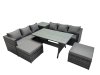Fimous 7 Seater Outdoor Corner Sofa Dining Table Set Garden Rattan Furniture Set with Side Table Big Stool Dark Grey