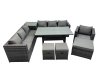 Fimous 10 Seater Outdoor Corner Sofa Chair Dining Table Set Garden Rattan Furniture Set with Side Table 3 Stools Dark Grey