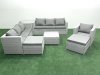 Fimous Wicker PE Rattan Sofa Garden Furniture Set with Armchair Square Coffee Table 2 Big Footstools Side Table Light Grey Mixed