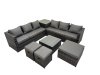 Fimous 9 Seater Garden Outdoor Rattan Furniture Set Patio Corner Sofa Coffee Table with 3 Stools Dark Grey