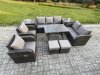 Fimous Outdoor Rattan Garden Furniture Set 9 Seater Patio Lounge Sofa Set with Dining Table 2 Small Footstools 2 Side Tables Dark Grey Mixed