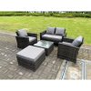 Fimous 5 Seater Dark Grey Mixed High Back Rattan Sofa Set Square Coffee Table Garden Furniture Outdoor Patio