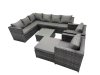 Fimous Rattan Garden Furniture Patio Furniture Sets with Corner Sofa Square Coffee Table Big Stool Dark Grey Mixed