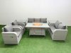 Fimous PE Rattan Garden Furniture Set Reclining Chair Sofa Double Love Seat 2 Seater Sofa Lounge Set Firepit Dining Table 2 Side Table Light Grey