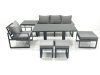 Fimous 7 Seater Garden Sofa Set Aluminium Furniture Rising Dining Tabe Set with Chair 3 Footstool Side Table Dark Grey