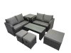 Fimous 3 Seater Sofa Reclining Chair Coffee Table Set Rattan Garden Outdoor Furniture Set with Side Table 3 Stools Dark Grey Mixed