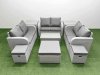 Fimous 9 Seater PE Wicker Rattan Furniture Sofa Sets with Rectangular Coffee Table 2 Seater Love Sofa 3 Stool 2 Side Table Light Grey