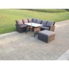 Fimous 7 Seater High Back Rattan Garden Furniture Set Corner Sofa With Oblong Dining Table Footstool