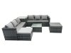 Fimous Outdoor Rattan Garden Furniture Set 8 Seater Patio Lounge Sofa Set with Square Coffee Table Side Table 2 Big Footstools Dark Grey Mixed