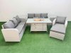 Fimous 8 Seater Poly Rattan Outdoor Garden Furniture Firepit Dining Table Sofa Set Patio 3 Seater Sofa Reclining Chair 3 Seater Sofa Big Footstool 2 Side Table Light Grey