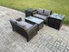Fimous High Back Rattan Garden Furniture Sofa Sets with Rectangular Coffee Table 2 Side Tables Dark Grey Mixed