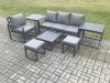 Fimous Aluminium Outdoor Garden Furniture Set Patio Lounge Sofa Chair Set with Square Coffee Table 2 Side Tables 2 Small Footstools Conservatory Set Dark Grey