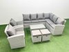 Fimous Garden Outdoor PE Rattan Furniture Set 10 Seater Rattan Garden Sofa Set with 2 Small Footstools Light Grey Mixed