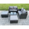 Fimous Rattan Sofa Set Outdoor Garden Furniture Set with Square Coffee Table Loveseat Sofa 2 Big Footstool Dark Grey Mixed