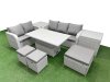 Fimous 8 Seater PE Rattan Wicker Garden Furniture Patio Conservatory Sofa Set with Adjustable Lifting Dining or Coffee Table 3 Seater Sofa Love Sofa 3 Stool 2 Side Table