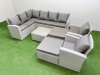 Fimous Outdoor Rattan Garden Furniture Set 10 Seater Corner Sofa Sets with Square Coffee Table Chair Big Footstools Light Grey Mixed
