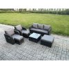 Fimous Garden Furniture Sets Wicker Rattan Furniture Patio Sofa Sets with Reclining Chair 3 Seater Sofa 3 Footstools Dark Grey Mixed