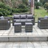 Fimous Wicker Rattan Garden Furniture Sofa Sets Outdoor Patio Coffee Table With Stools grey mixed