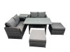 Fimous Wicker PE Rattan Garden Outdoor Furniture Set Love Sofa Dining Table Sets with Side Table 2 Big Stools Dark Grey Mixed