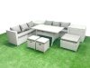 Fimous Rattan Garden Furniture Set 9 Seater Outdoor Sofa Set with Dining Table 2 Side Tables 3 Footstools Light Grey Mixed