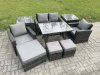 Fimous Rattan Wicker Garden Furniture Patio Conservatory Sofa Set with Rectangular Dining Table Armchair 2 Seater Sofa 3 Footstools 2 Side Tables
