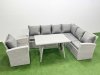 Fimous 7 Seater Garden Outdoor Rattan Furniture Set Rattan Corner Sofa Oblong Dining Table with Armchair Light Grey Mixed
