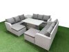 Fimous PE Rattan Lounge Sofa Set 11 Seater Outdoor Garden Furniture Set with Adjustable Lifting Dining or Coffee Table 3 Seater Sofa 2 Big Footstools Side Table Light Grey