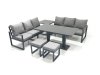 Fimous 8 Seater Aluminium Outdoor Garden Furniture Set with Adjustable Rising Lifting Dining Table 3 Seater Sofa 2 Small Footstool Side Table Dark Grey
