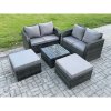 Fimous Rattan Sofa Set Outdoor Garden Furniture Set with Square Coffee Table Loveseat Sofa 2 Big Footstool Dark Grey Mixed