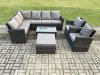 Fimous 9 Seater High Back Outdoor Garden Furniture Set Rattan Corner Sofa Set With Rectangular Coffee Table Big Footstool 2 Armchairs Dark Grey Mixed