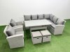 Fimous Rattan Garden Furniture Set Outdoor 10 Seater Patio Dining Corner Sofa Sets with Dining Table Chair 2 Small Footstool Light Grey Mixed
