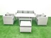 Fimous Garden Dining Set Outdoor Rattan Furniture Set with Sofa Dining Table 2 Chairs Big Footstool Light Grey Mixed