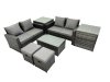 Fimous PE Rattan Garden Furniture Set Lounge Double Seat Sofa Coffee Table Set with 2 Small Stools Dark Grey MixedMixed